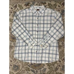 Ridgecut Plaid Button Down Shirt Mens XL White Blue Excellent Workwear